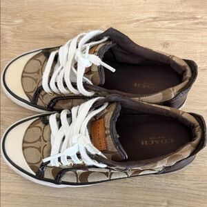 Coach Kids Brown Signature Canvas Sneakers with White Laces